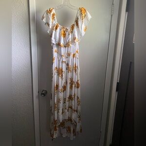 XL high-low yellow flower dress with built in slip